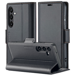 Puzdro pre Samsung Galaxy S24, ERBORD Glossy Litchi, flipová peňaženka, čierne