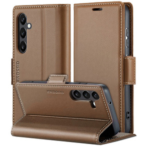 Puzdro pre Samsung Galaxy S24, ERBORD Glossy Litchi, flipová peňaženka, hnedé
