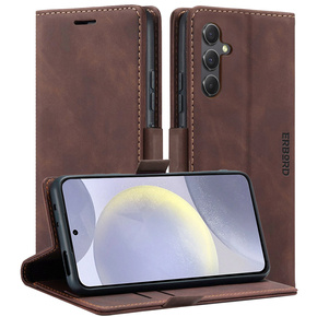 Puzdro pre Samsung Galaxy S24, ERBORD Vintage, peňaženka s chlopňou, káva