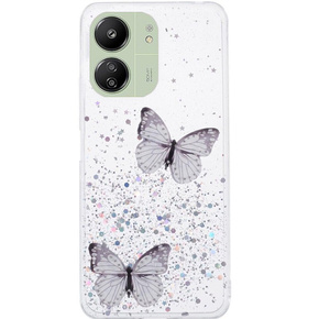 Puzdro pre Xiaomi Redmi 13C / Poco C65, Glitter Butterfly, biele