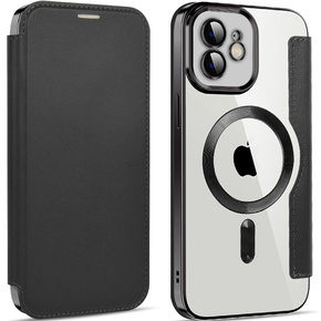 Puzdro pre iPhone 12, FlipMag Bezpečná peňaženka s chlopňou RFID, pre MagSafe, čierne