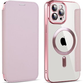 Puzdro pre iPhone 12 Pro, FlipMag Bezpečná peňaženka s chlopňou RFID, pre MagSafe, ružové