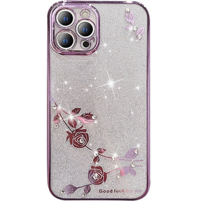 Puzdro pre iPhone 12 Pro, Glitter Flower, fialové