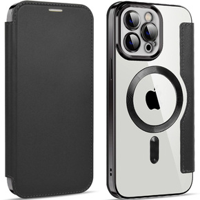 Puzdro pre iPhone 12 Pro Max, FlipMag Bezpečná peňaženka s chlopňou RFID, pre MagSafe, čierne