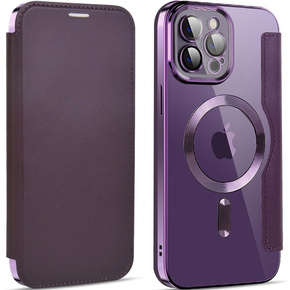 Puzdro pre iPhone 12 Pro Max, FlipMag Bezpečná peňaženka s chlopňou RFID, pre MagSafe, fialové
