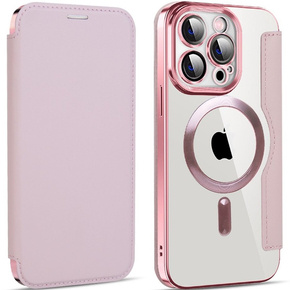 Puzdro pre iPhone 13 Pro, FlipMag Bezpečná peňaženka s chlopňou RFID, pre MagSafe, ružové