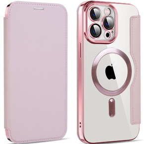 Puzdro pre iPhone 13 Pro Max, FlipMag Bezpečná peňaženka s chlopňou RFID, pre MagSafe, ružové