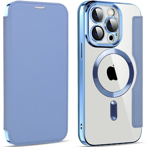 Puzdro pre iPhone 14 Pro, FlipMag Bezpečná peňaženka s chlopňou RFID, pre MagSafe, modré