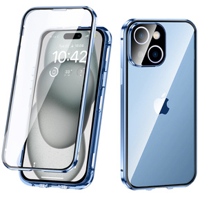 Puzdro pre iPhone 15, Magnetic Dual Glass, modré