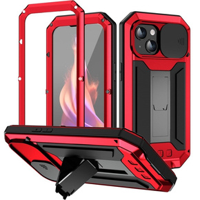 Puzdro pre iPhone 15 Plus, R-JUST CamShield Slide, pancierované, červené / čierne