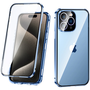 Puzdro pre iPhone 15 Pro Max, Magnetic Dual Glass, modré