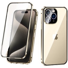 Puzdro pre iPhone 15 Pro Max, Magnetic Dual Glass, zlaté
