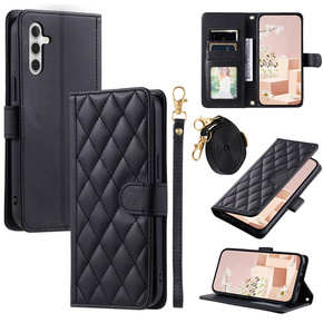 Puzdro s chlopňou pre Samsung Galaxy A55 5G, Rhombus Crossbody Leather, čierne