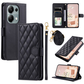 Puzdro s chlopňou pre Xiaomi Redmi Note 13 Pro 4G, Rhombus Crossbody Leather, čierne