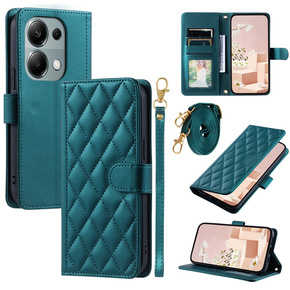 Puzdro s chlopňou pre Xiaomi Redmi Note 13 Pro 4G, Rhombus Crossbody Leather, tmavozelené