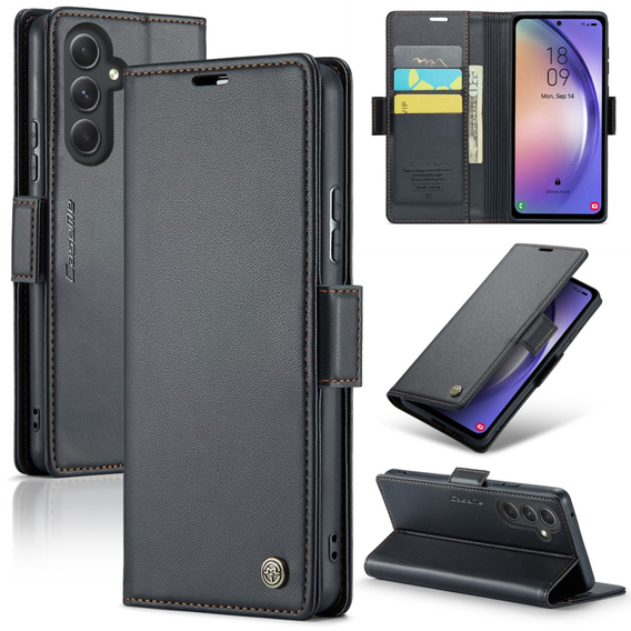 CASEME flipové puzdro pre Samsung Galaxy A54 5G, Litchi Wallet, čierne