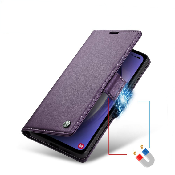 CASEME flipové puzdro pre Samsung Galaxy A54 5G, Litchi Wallet, fialové