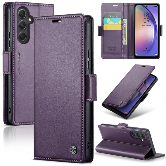 CASEME flipové puzdro pre Samsung Galaxy A54 5G, Litchi Wallet, fialové