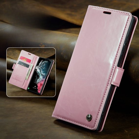 CASEME flipové puzdro pre Samsung Galaxy S22 Ultra, Waxy Textured, ružové rose gold