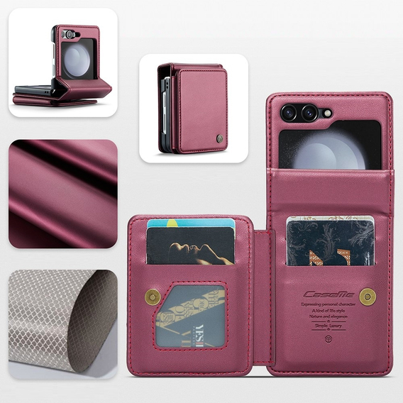 CASEME flipové puzdro pre Samsung Galaxy Z Flip5 5G, Litchi Wallet, červené