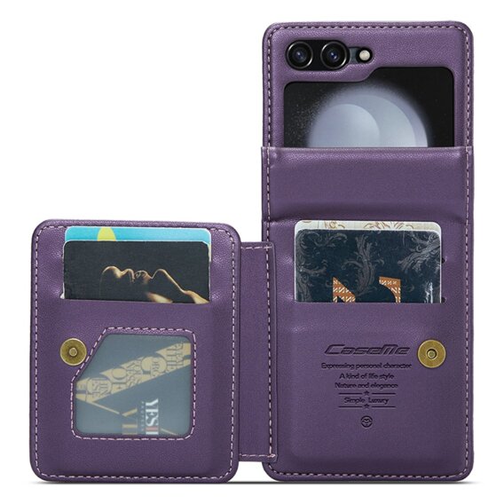 CASEME flipové puzdro pre Samsung Galaxy Z Flip5 5G, Litchi Wallet, fialové