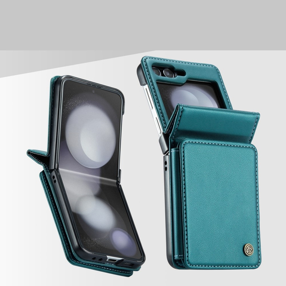 CASEME flipové puzdro pre Samsung Galaxy Z Flip5 5G, Litchi Wallet, zelený