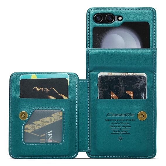 CASEME flipové puzdro pre Samsung Galaxy Z Flip5 5G, Litchi Wallet, zelený