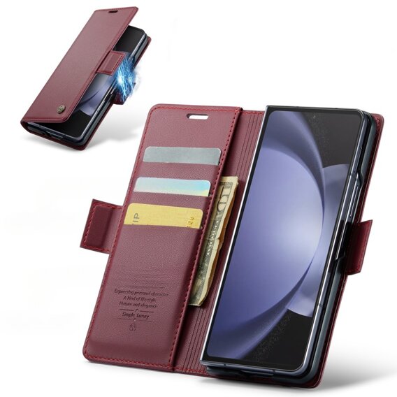 CASEME flipové puzdro pre Samsung Galaxy Z Fold6 5G, Litchi Wallet, červené