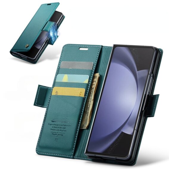 CASEME flipové puzdro pre Samsung Galaxy Z Fold6 5G, Litchi Wallet, zelený