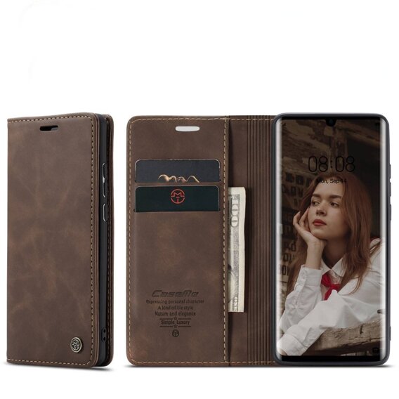 CASEME puzdro pre Huawei P30 Pro, Leather Wallet Case, tmavohnedá