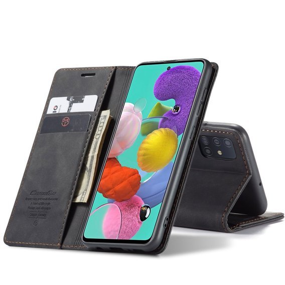 CASEME puzdro pre Samsung Galaxy A51, Leather Wallet Case, čierne