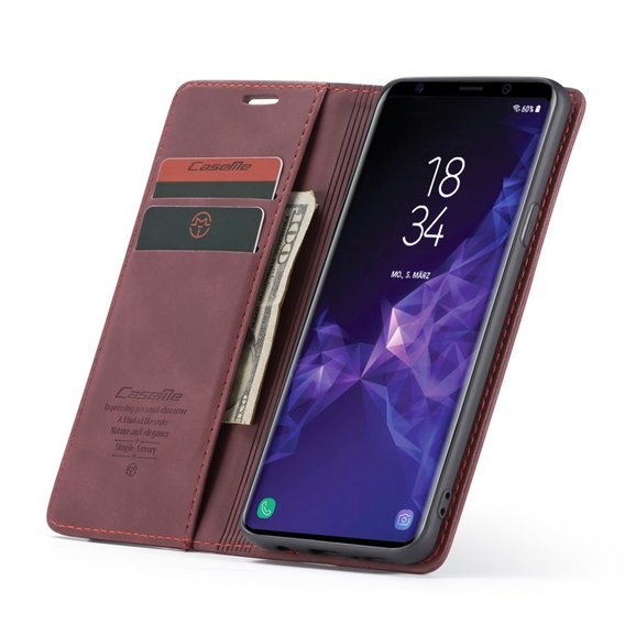 CASEME puzdro pre Samsung Galaxy S9 Plus, Leather Wallet Case, bordové