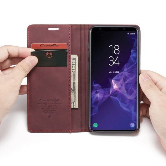 CASEME puzdro pre Samsung Galaxy S9 Plus, Leather Wallet Case, bordové