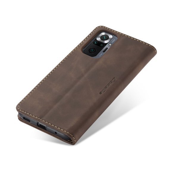 CASEME puzdro pre Xiaomi Redmi Note 10 Pro, Leather Wallet Case, káva