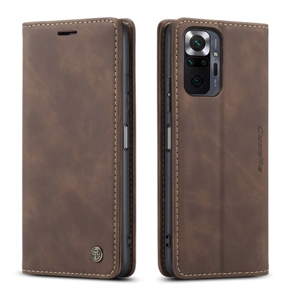 CASEME puzdro pre Xiaomi Redmi Note 10 Pro, Leather Wallet Case, káva