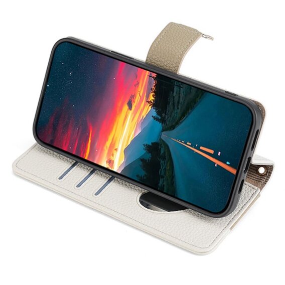 Flipové puzdro pre Samsung Galaxy S23 Ultra, Wallet Zipper Pocket, so zrkadlom, biele
