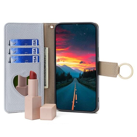 Flipové puzdro pre Samsung Galaxy S23, Wallet Zipper Pocket, so zrkadlom, modré