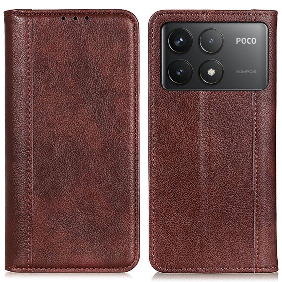 Flipové puzdro pre Xiaomi Poco F6 Pro, Split Leather, hnedé