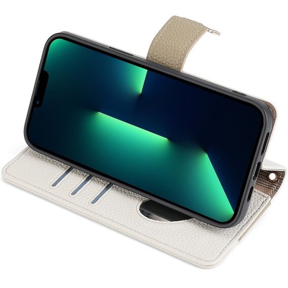 Flipové puzdro pre iPhone 15 Pro Max, Wallet Zipper Pocket, so zrkadlom, biele