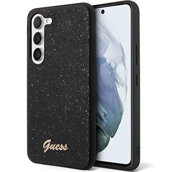 GUESS Obal na mobil pre Galaxy S24, Glitter Script Hardcase, čierne