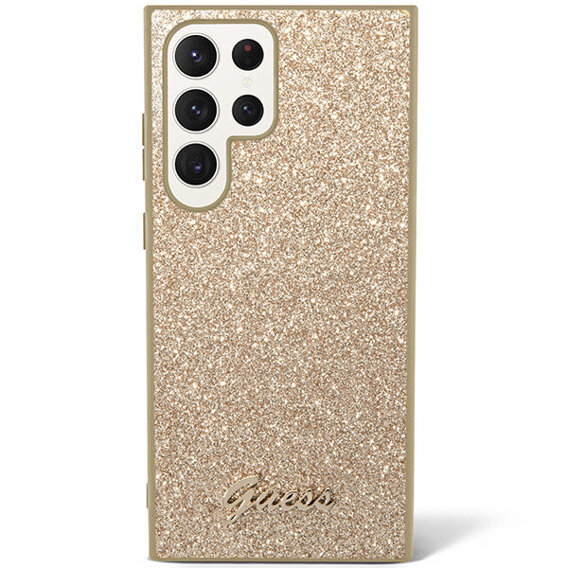 GUESS Obal na mobil pre Galaxy S24 Ultra, Glitter Script Hardcase, zlaté