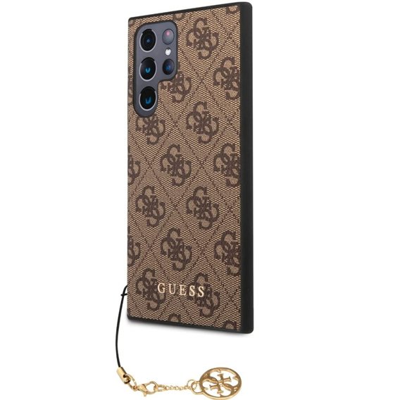 GUESS Obal na mobil pre Samsung Galaxy S22 Ultra, 4G Charms Collection Hardcase, hnedé