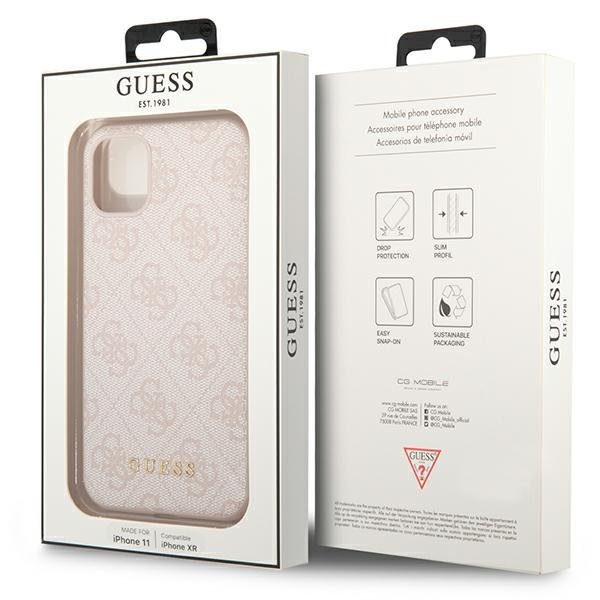 GUESS Obal na mobil pre iPhone 11, 4G Metal Gold Logo, ružové