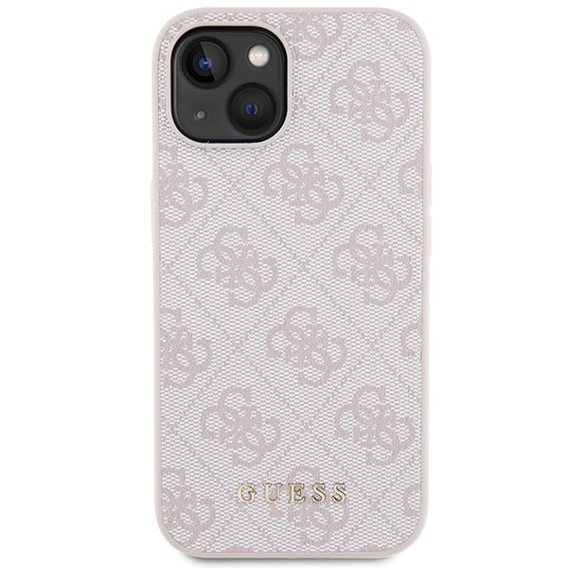 GUESS Obal na mobil pre iPhone 15 Plus, 4G Metal Gold Logo, ružové