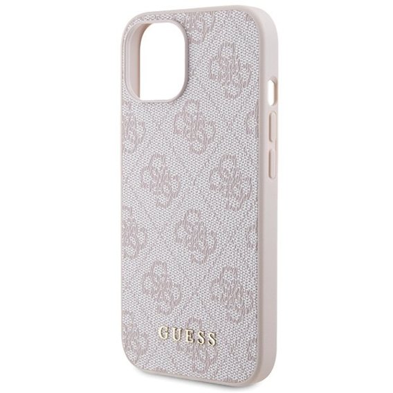 GUESS Obal na mobil pre iPhone 15 Plus, 4G Metal Gold Logo, ružové