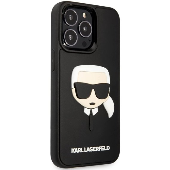 Karl Lagerfeld Obal na mobil pre iPhone 13 Pro, 3D Rubber Karl's Head, čierne