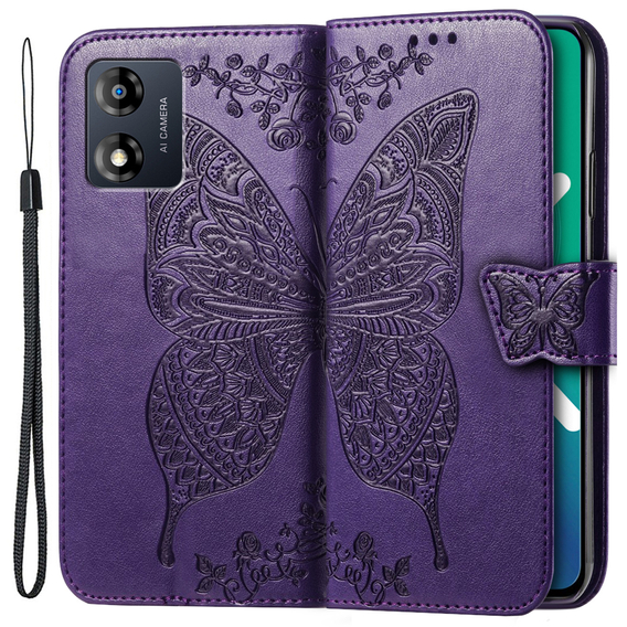 Klapkové puzdro pre Motorola Moto E13, Butterfly, fialové