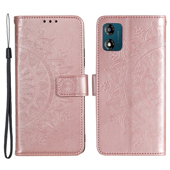 Klapkové puzdro pre Motorola Moto E13, Mandala Flower, ružové rose gold