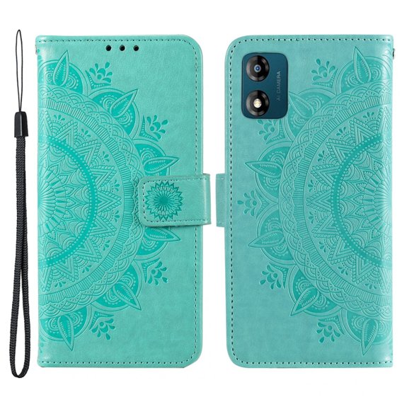 Klapkové puzdro pre Motorola Moto E13, Mandala Flower, zelený