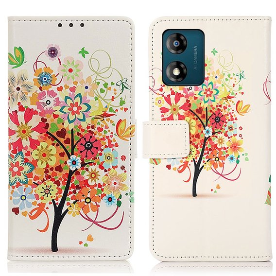 Klapkové puzdro pre Motorola Moto E13, Wallet Tree, červené